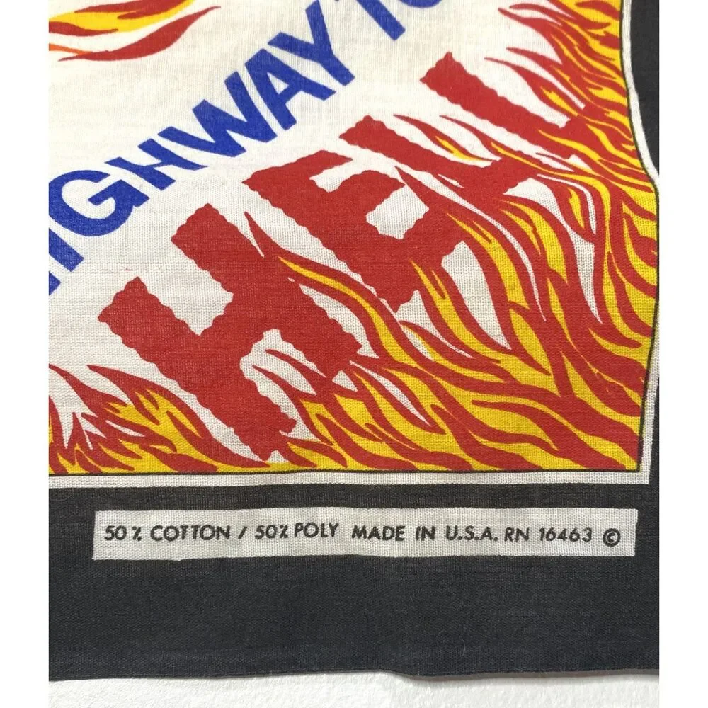 Vintage 80s Biker Skull Bandana USA Made Rocker Metalhead Highway To Hell Scarf